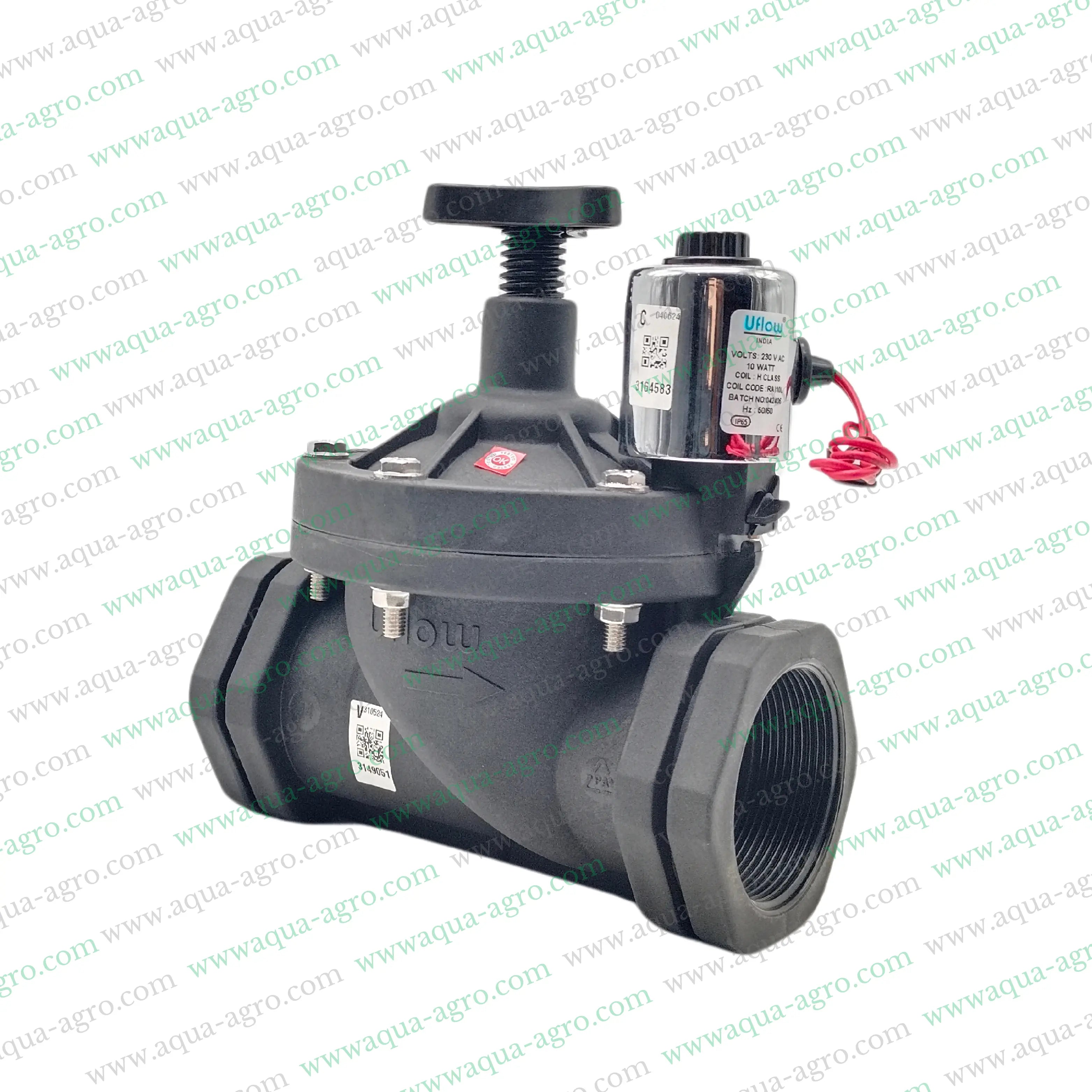 U-FLOW - Irrigation - Automation - Solenoid Valve - Plastic body - 230 VAC Coil - 2 inch (63MM) (F-THD) - with FLow Control