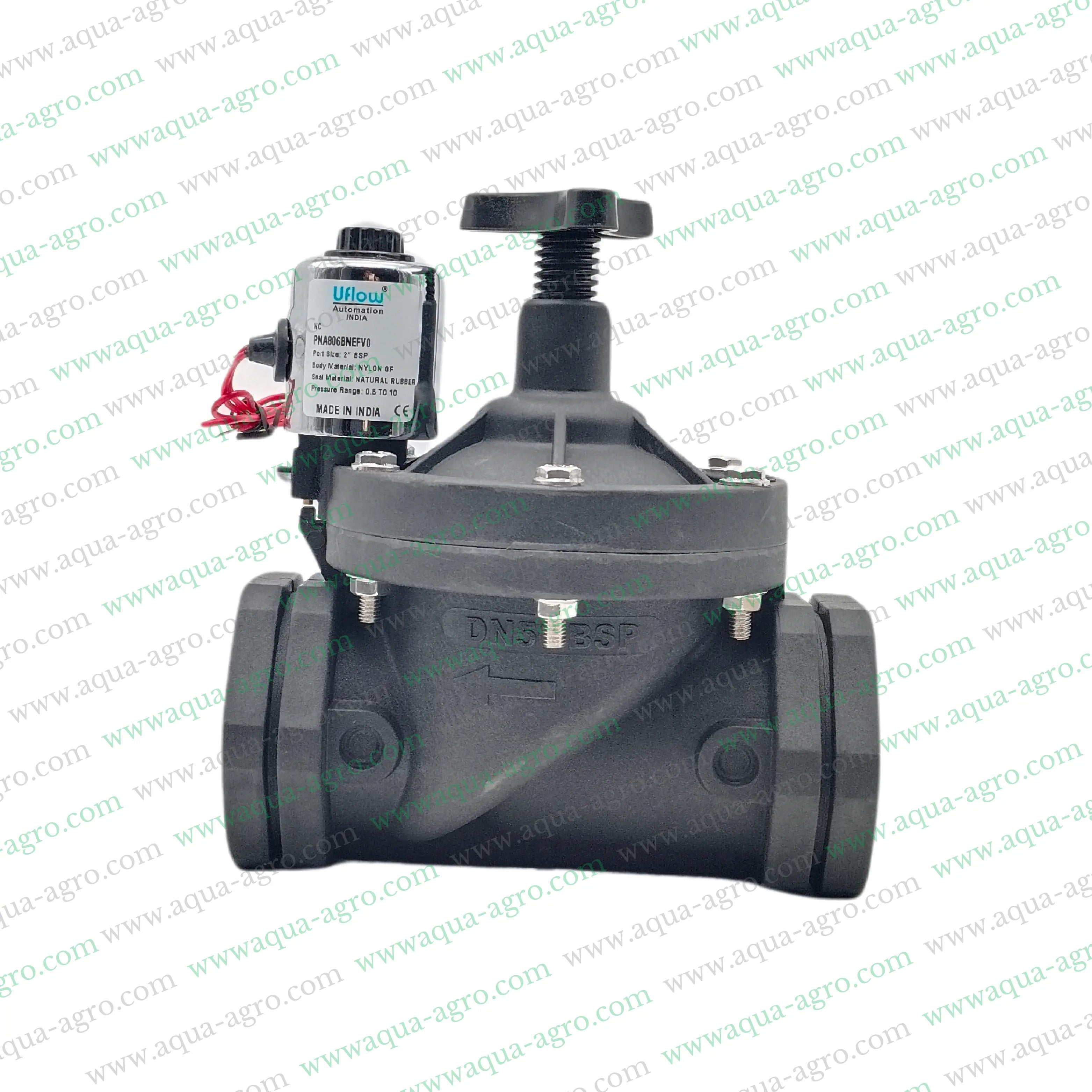 U-FLOW - Irrigation - Automation - Solenoid Valve - Plastic body - 230 VAC Coil - 2 inch (63MM) (F-THD) - with FLow Control